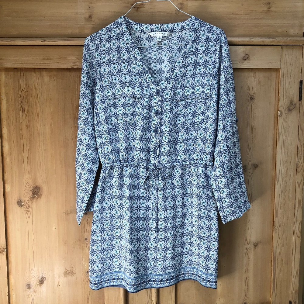 Max Studio Mosaic Blue Printed Drawstring Short Dress Size S